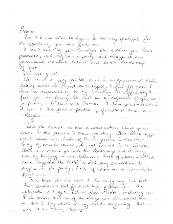 Dorothy Shephard Letter To Premier Blaine Higgs - Oct 2021 - Documentcloud