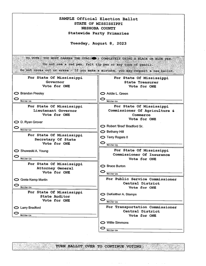 NESHOBA COUNTY 2023 SAMPLE PRIMARY BALLOTS - DocumentCloud