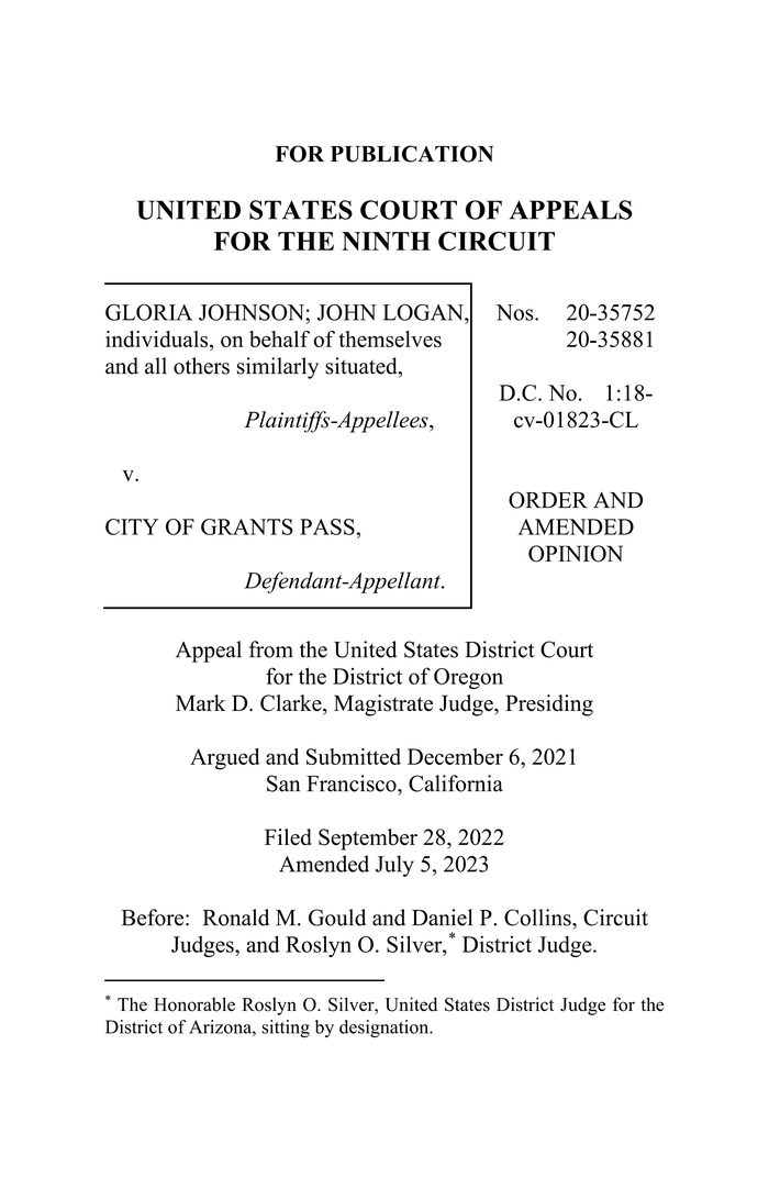 Johnson, Et Al., V. City Of Grants Pass, Nos. 20-35752, 20-35881 ...