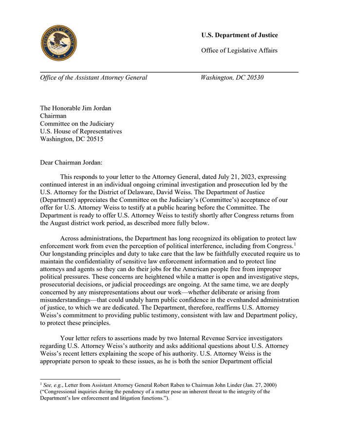 Justice Department letter - DocumentCloud