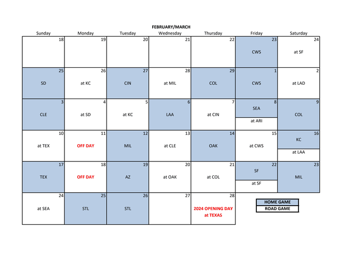 Cubs 2024 Spring Training Schedule (Tentative) DocumentCloud