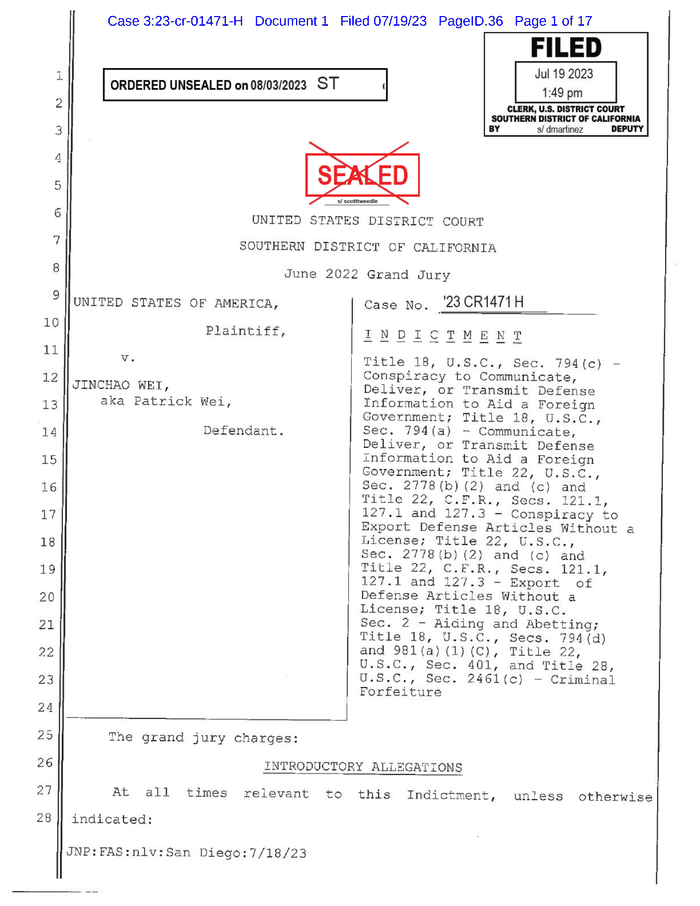 United States V. Jinchao Wei Indictment - DocumentCloud