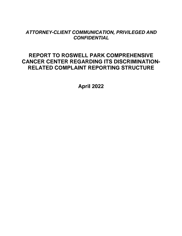 Cozen Report On Roswell Park Diversity And Discrimination Documentcloud 4785