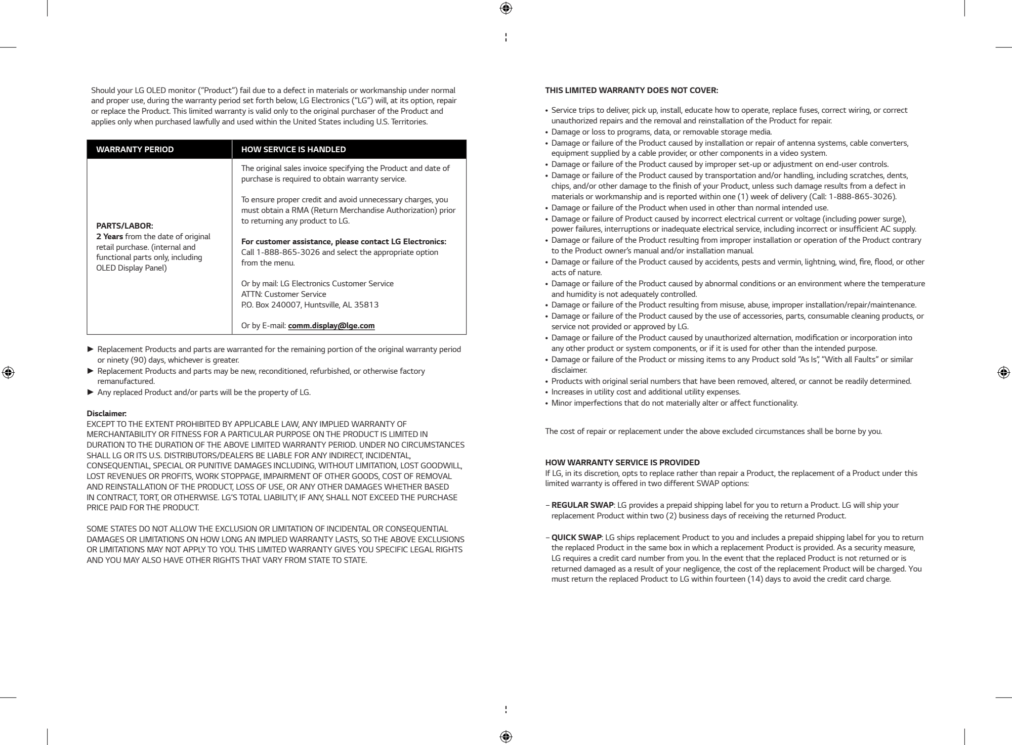 Page 2 of LG Gaming OLED Monitor Warranty