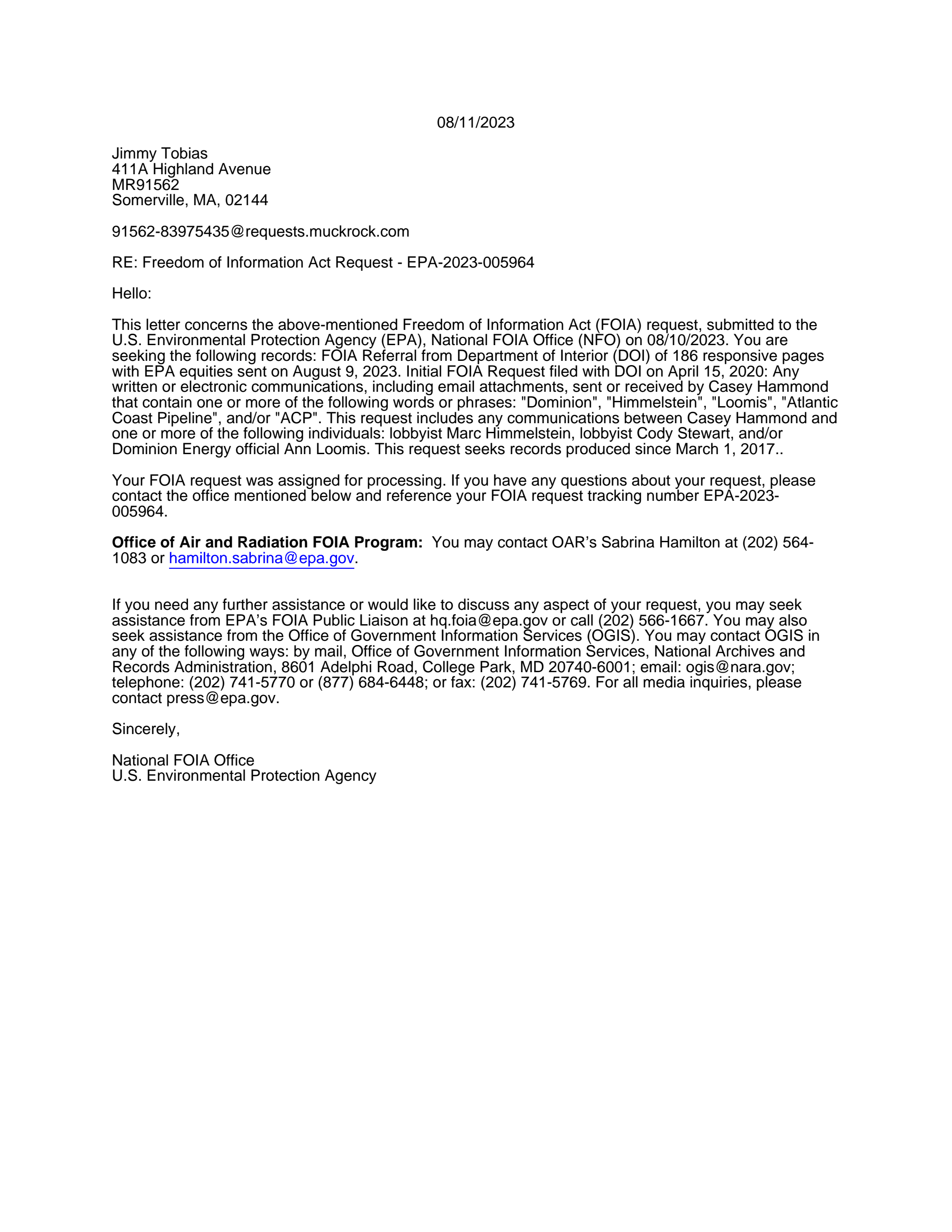 Foia Request Assignment Letter Documentcloud 4207