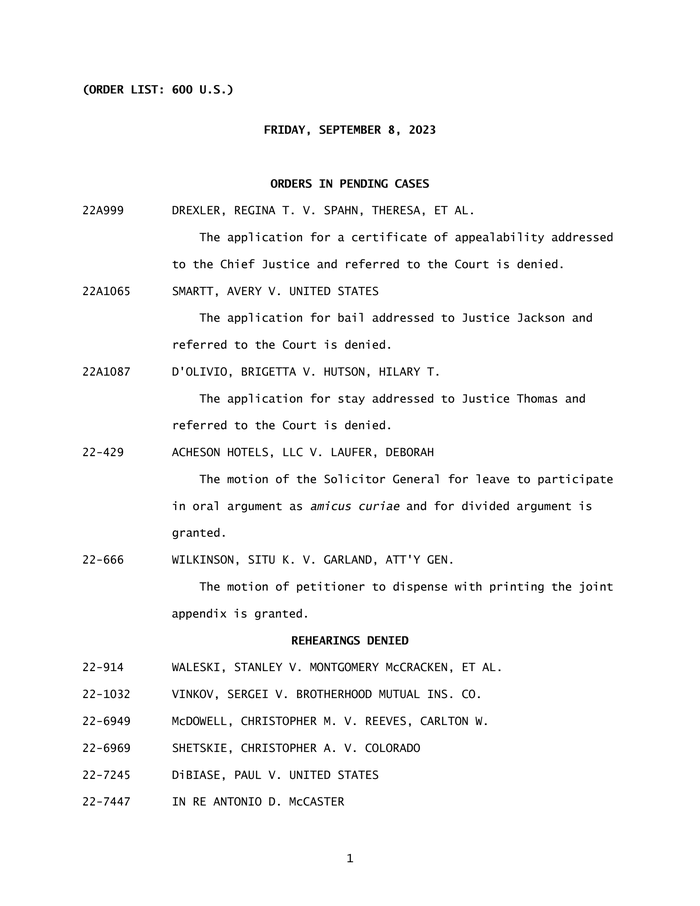 Supreme Court Orders List