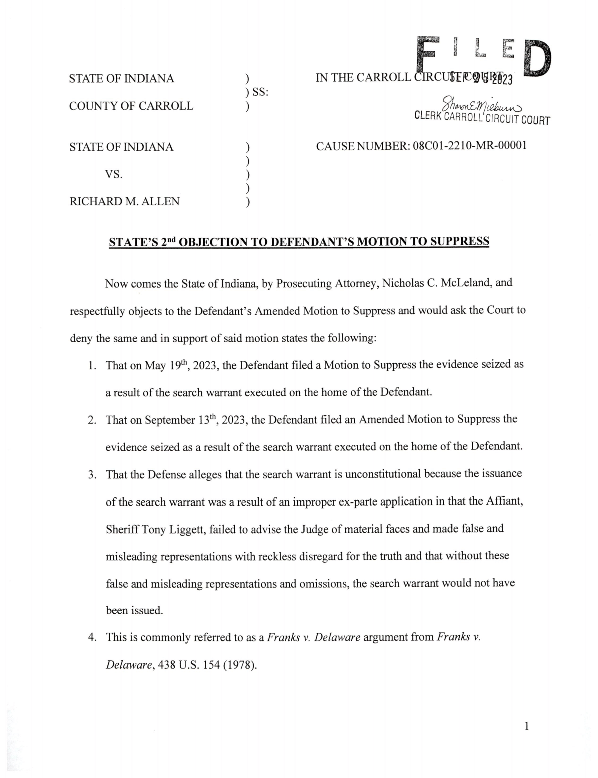 Page 1 of Objection Filed