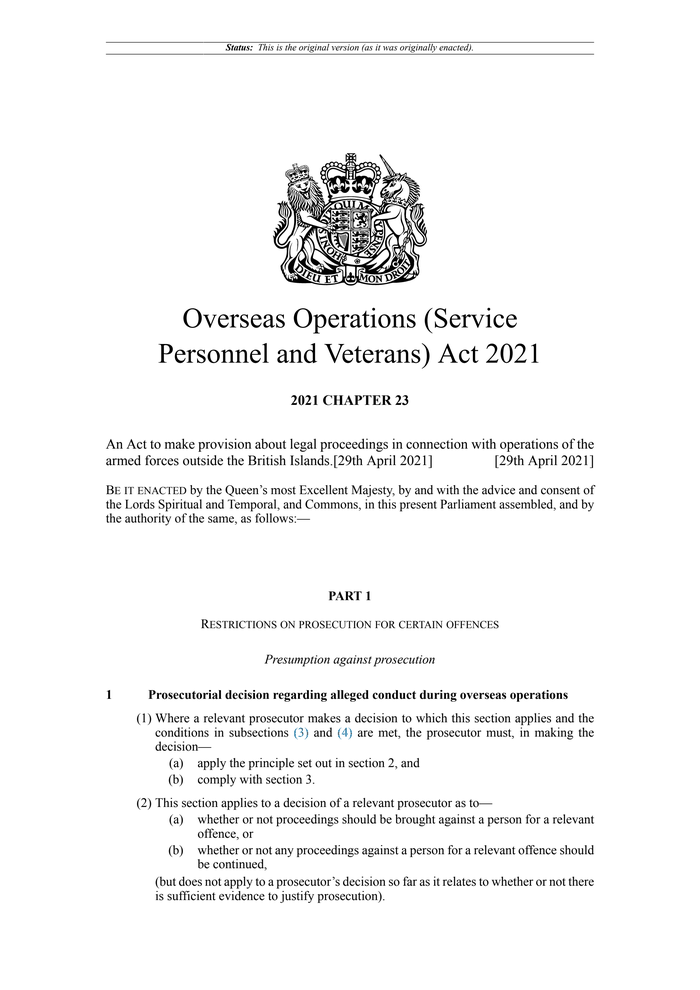 Overseas Operations (Service Personnel and Veterans) Act 2021