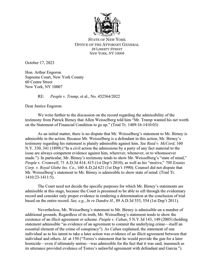 NYAG v Trump AG net worth 'go up' filing 10.17.23 - DocumentCloud