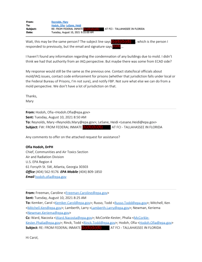 Foia Request Number Epa R4 2022 005180 Email From Reynold Re From