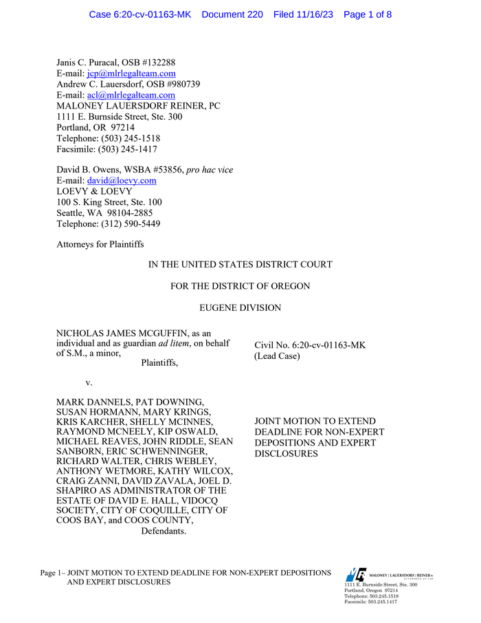 2023 11 16 Doc 220 Joint Motion To Extend Deadline For Non Expert Depositions And Expert 3800