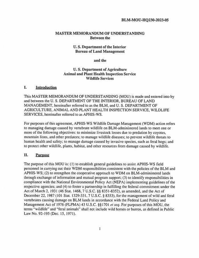 Final Signed MOU - BLM and APHIS-WS - DocumentCloud