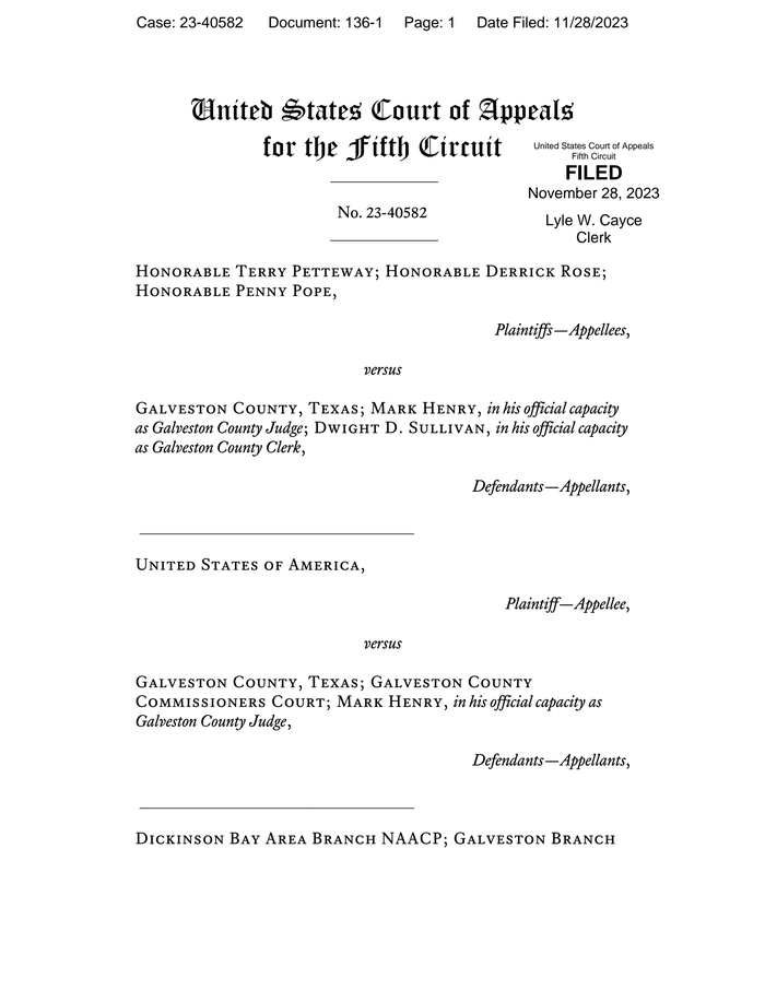 Fifth Circuit En Banc Rehearing Order In Galveston Co Redistricting Case Documentcloud