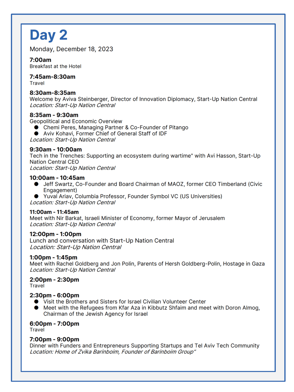 Page 3 from Israel Tech Mission Itinerary 2023