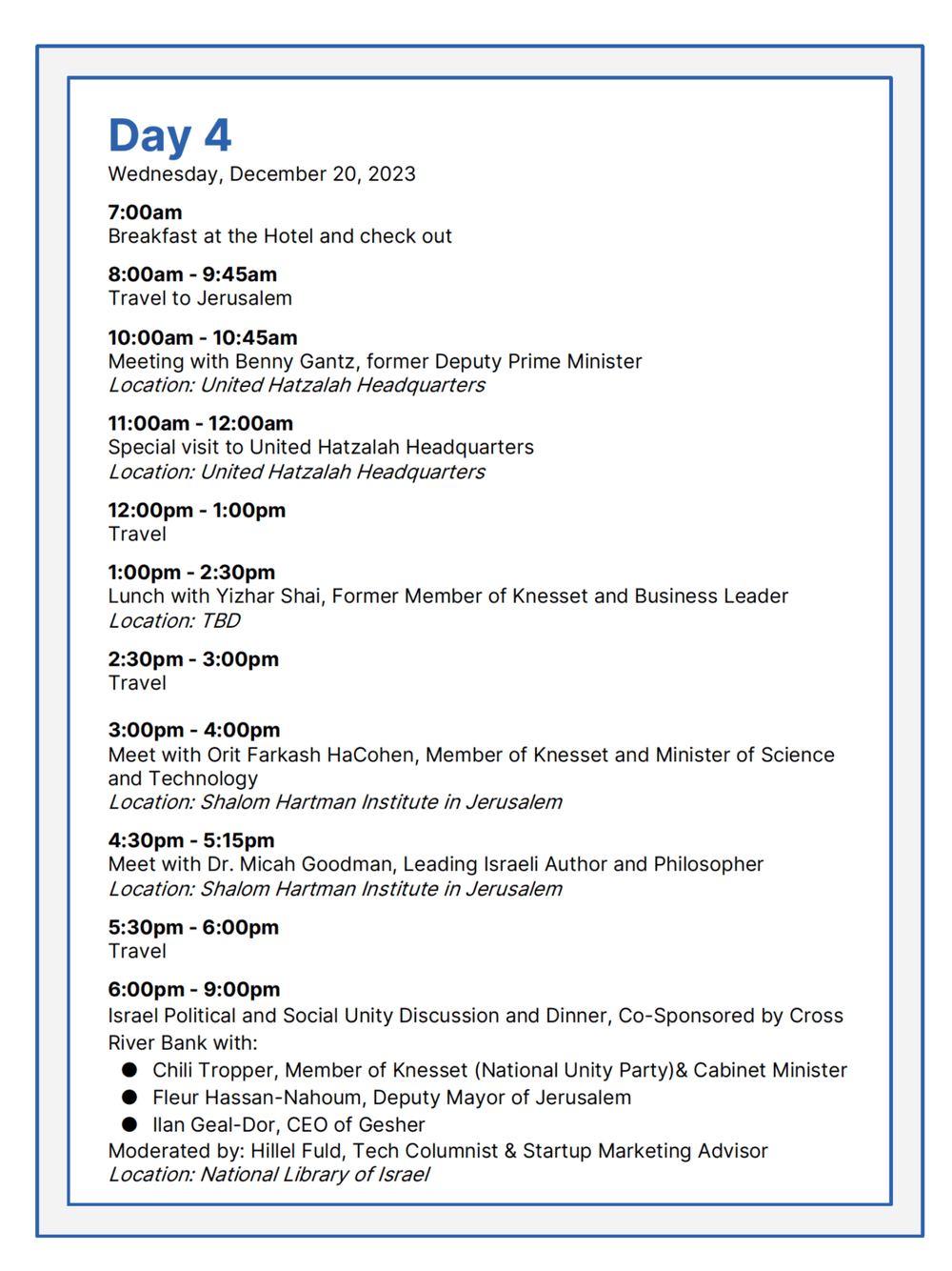 Page 5 from Israel Tech Mission Itinerary 2023