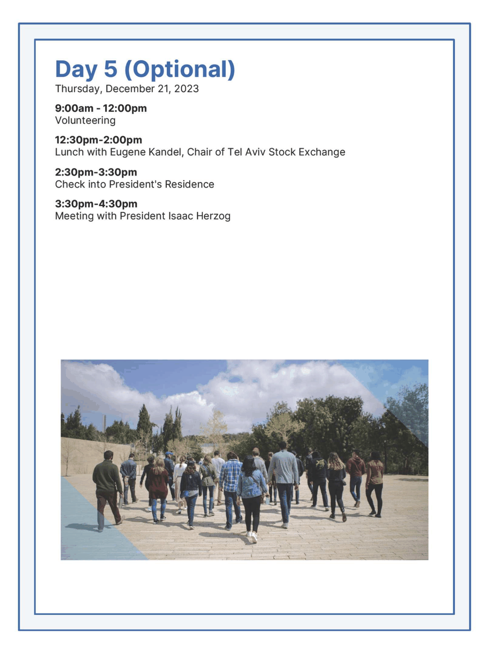 Page 6 from Israel Tech Mission Itinerary 2023