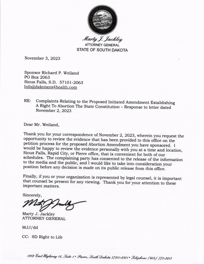 Attorney General Marty Jackley Letters To Dakotans For Health