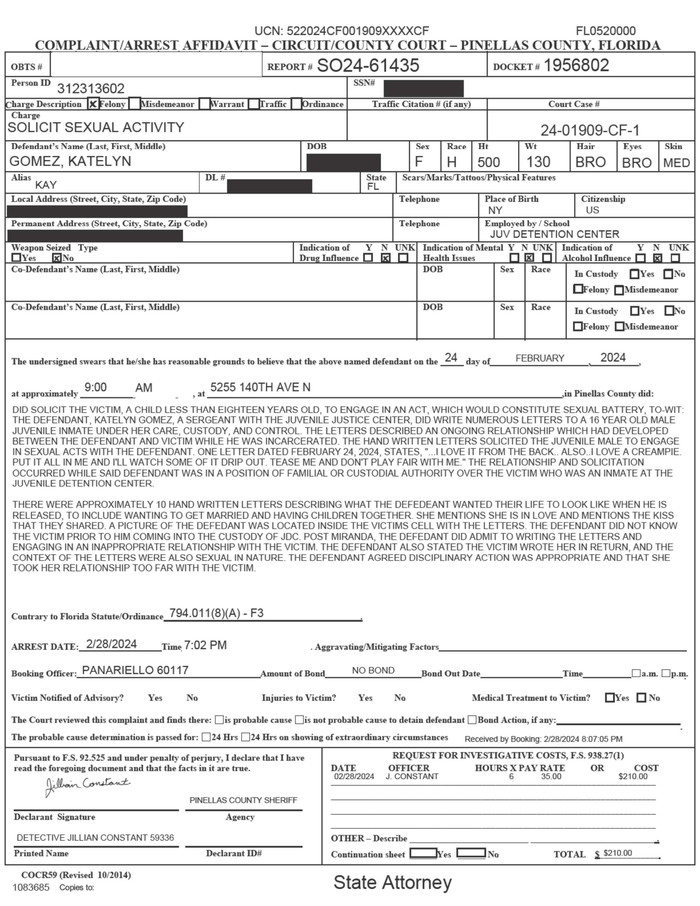 Katelyn Gomez - Arrest affidavit - DocumentCloud