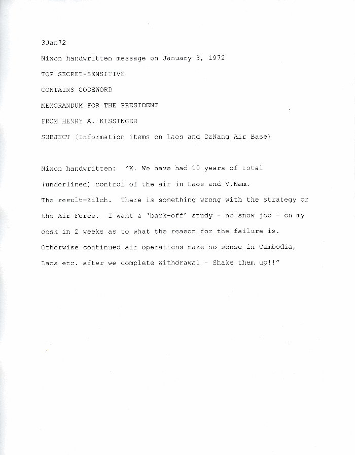 Page 2 of Nixon's 1972 Top Secret memo to Henry Kissinger