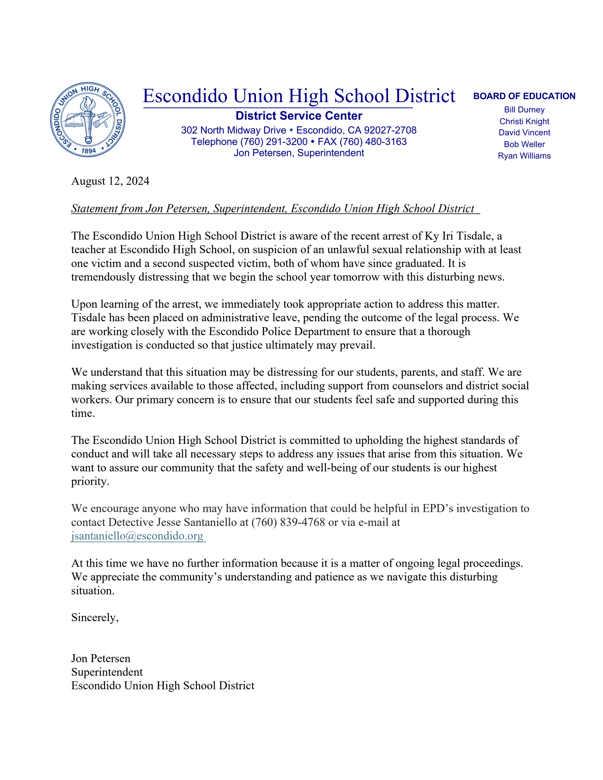 Page 1 of 08-12-24 Superintendent Statement