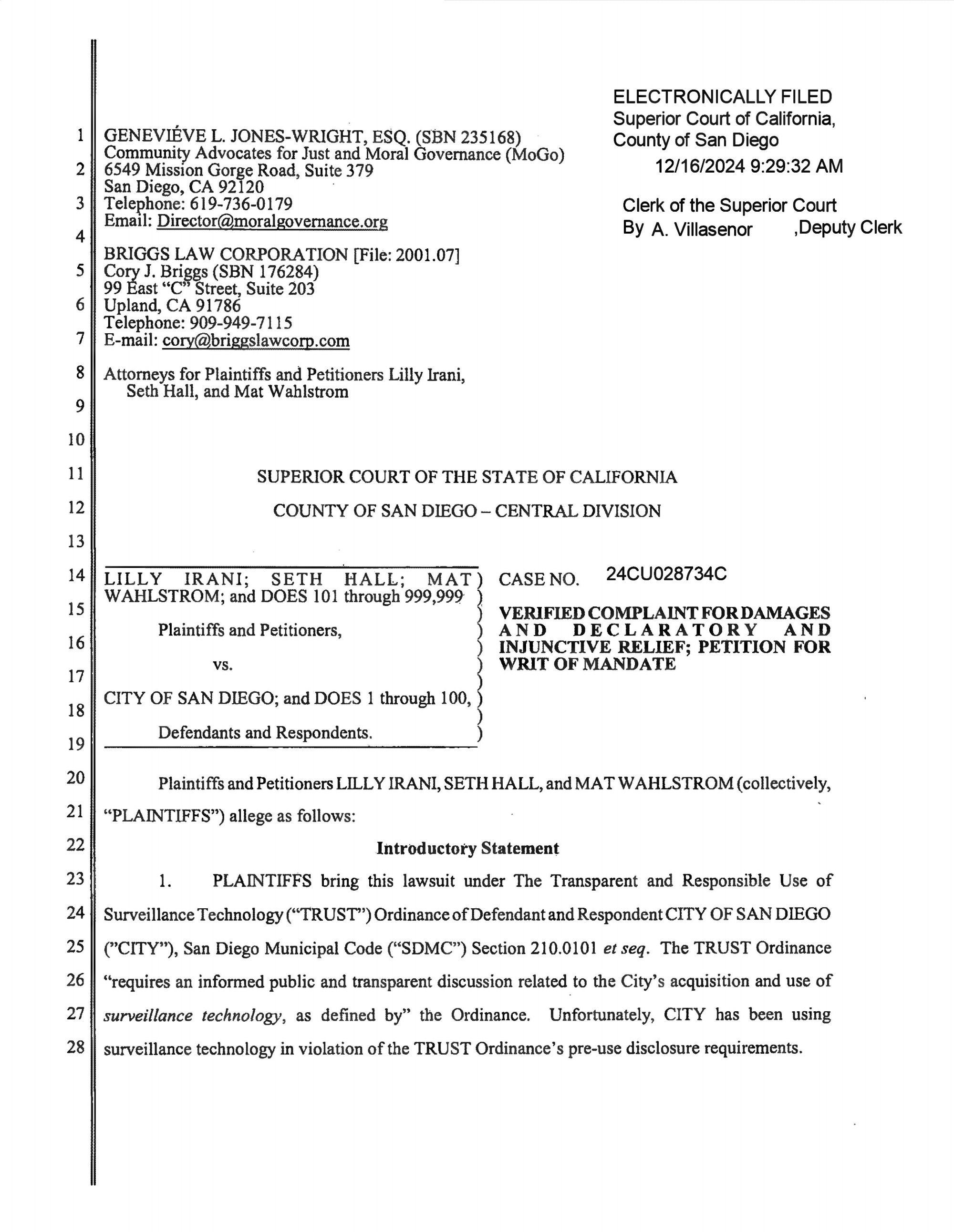 Page 1 of SURVEILLANCE CAMERAS LAWSUIT