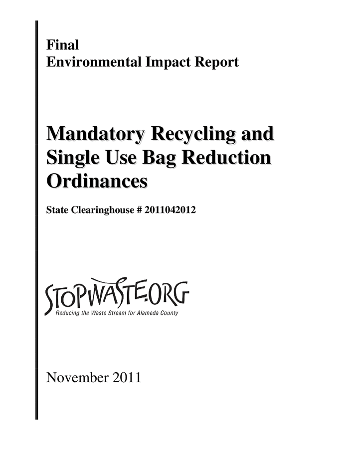 Single Use Plastic Bag Ordinance Final Environmental Impact Report ...