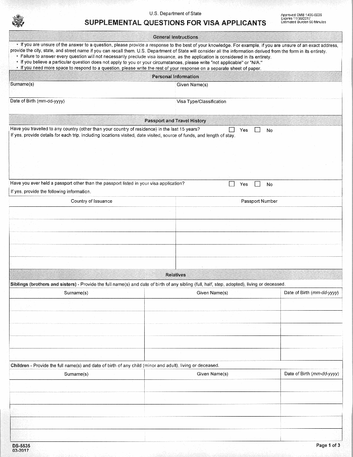 New DS5535 form for visa applicants DocumentCloud