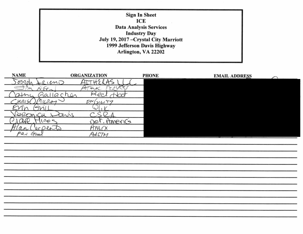 Page 2 from HSI Extreme Vetting Sign-In Sheet July 19, 2017
