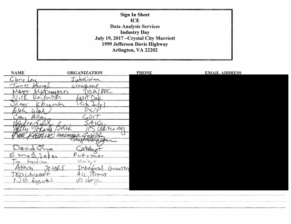 Page 3 from HSI Extreme Vetting Sign-In Sheet July 19, 2017