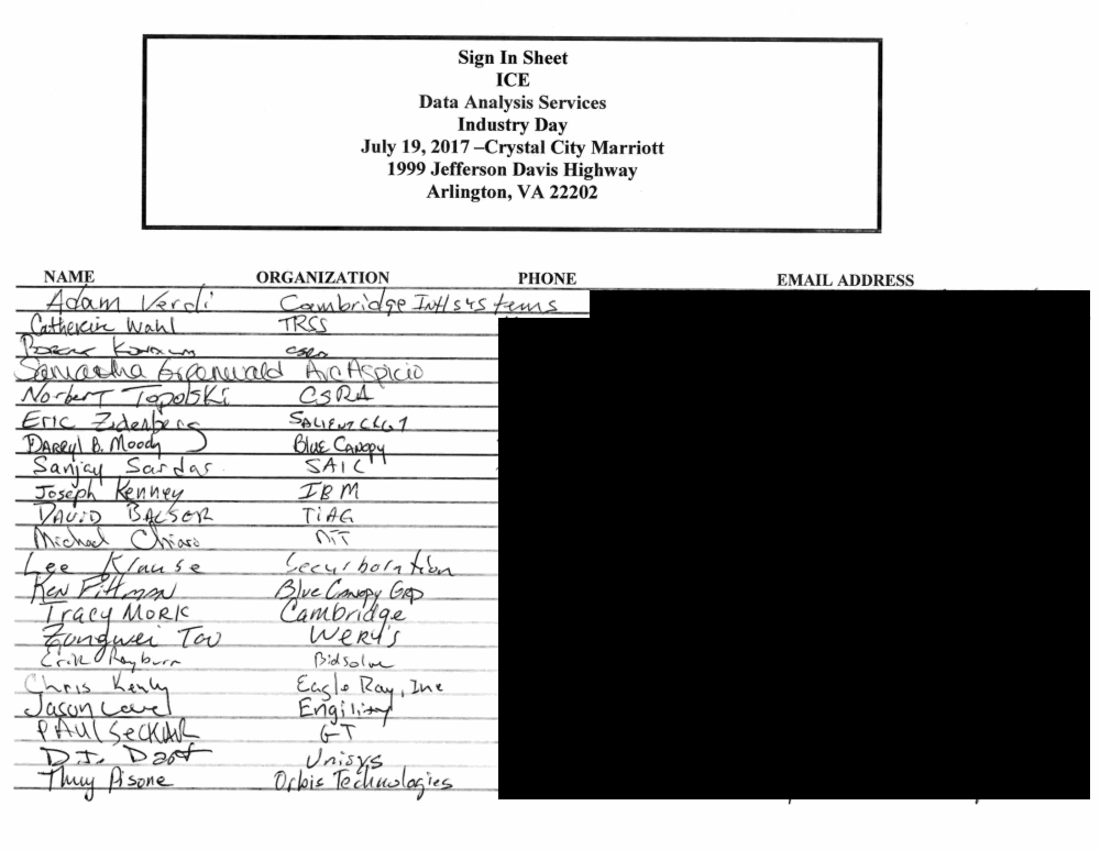 Page 6 from HSI Extreme Vetting Sign-In Sheet July 19, 2017