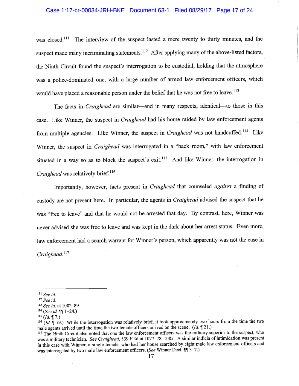 Page 17 from Reality Winner Memo in Support of Motion to Suppress
