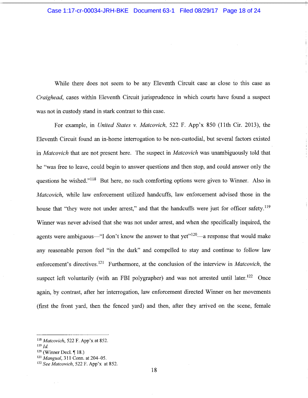 Page 18 from Reality Winner Memo in Support of Motion to Suppress
