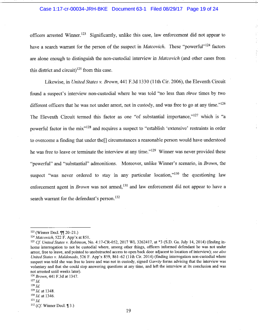 Page 19 from Reality Winner Memo in Support of Motion to Suppress
