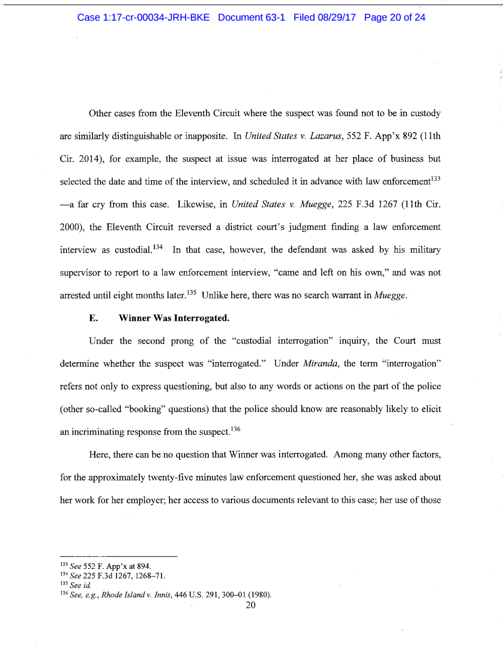 Page 20 from Reality Winner Memo in Support of Motion to Suppress