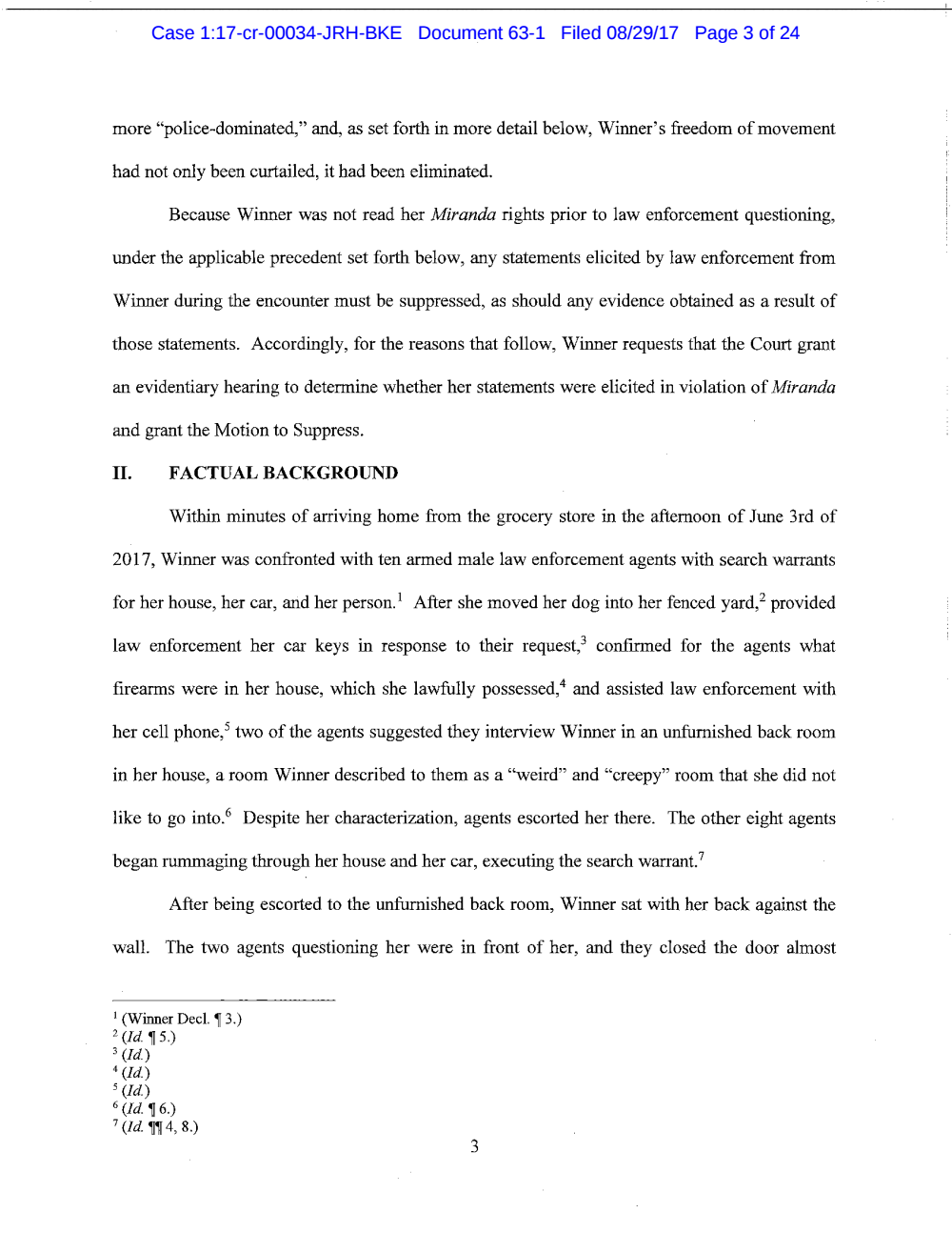 Page 3 from Reality Winner Memo in Support of Motion to Suppress
