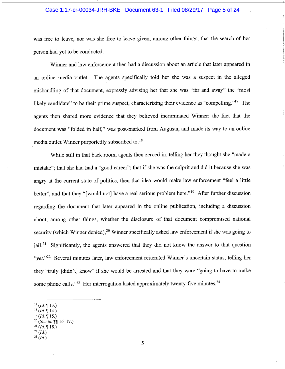 Page 5 from Reality Winner Memo in Support of Motion to Suppress