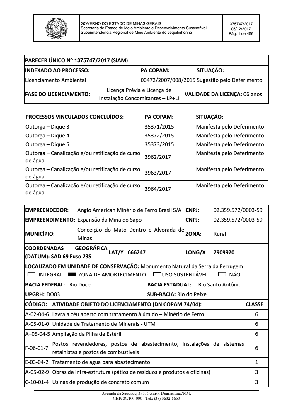 Parecer único Da Secretaria De Estado De Meio Ambiente E Desenvolvimento Sustentável Semad 7454