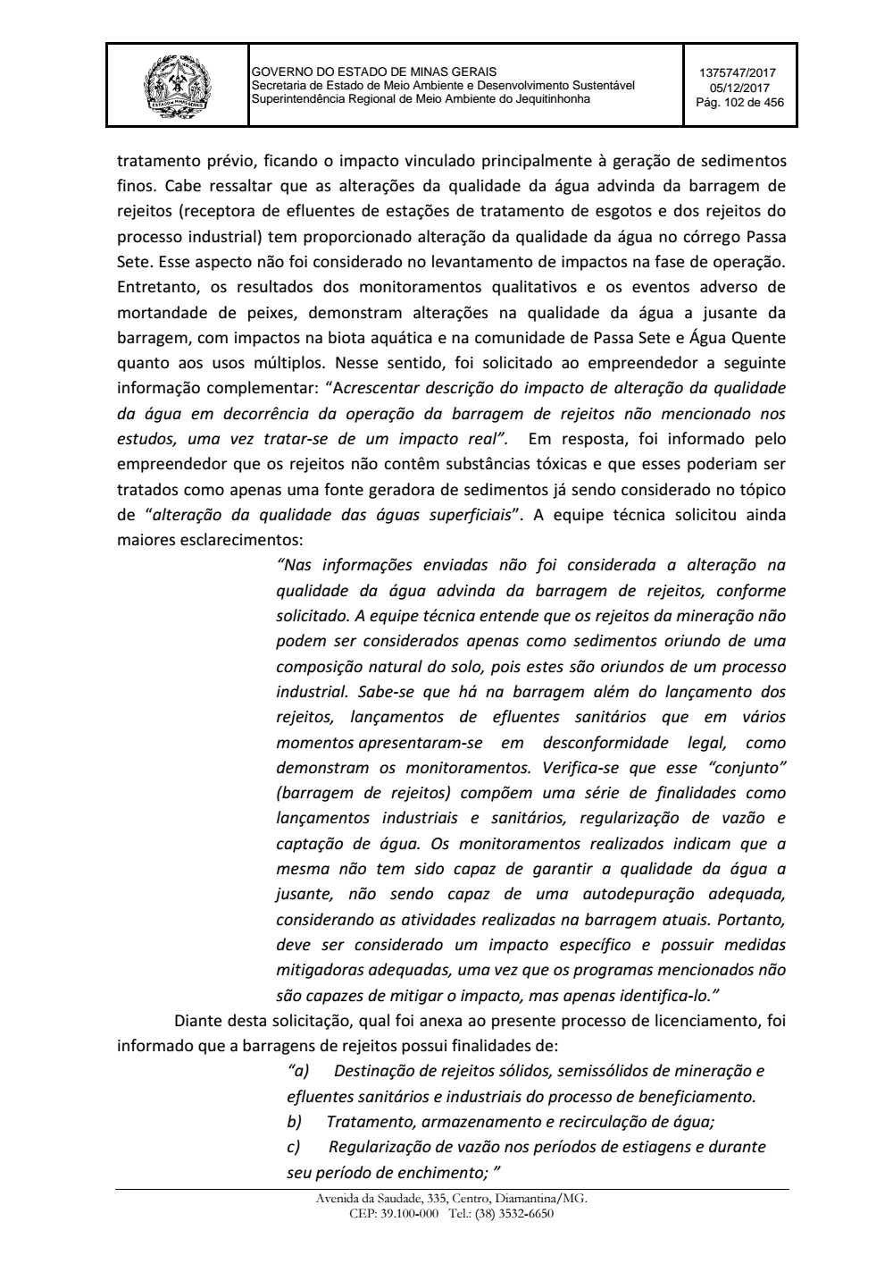 Page 102 from Parecer único da Secretaria de estado de Meio Ambiente e Desenvolvimento Sustentável (SEMAD)