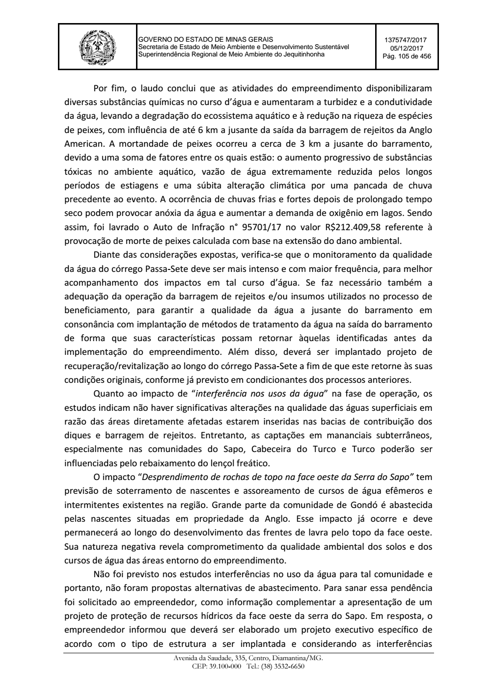 Page 105 from Parecer único da Secretaria de estado de Meio Ambiente e Desenvolvimento Sustentável (SEMAD)