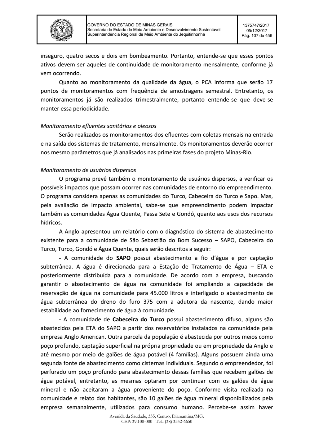 Page 107 from Parecer único da Secretaria de estado de Meio Ambiente e Desenvolvimento Sustentável (SEMAD)