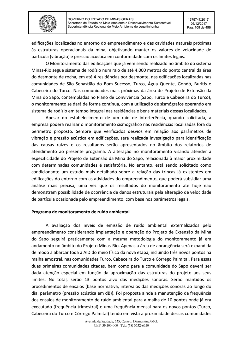 Page 109 from Parecer único da Secretaria de estado de Meio Ambiente e Desenvolvimento Sustentável (SEMAD)