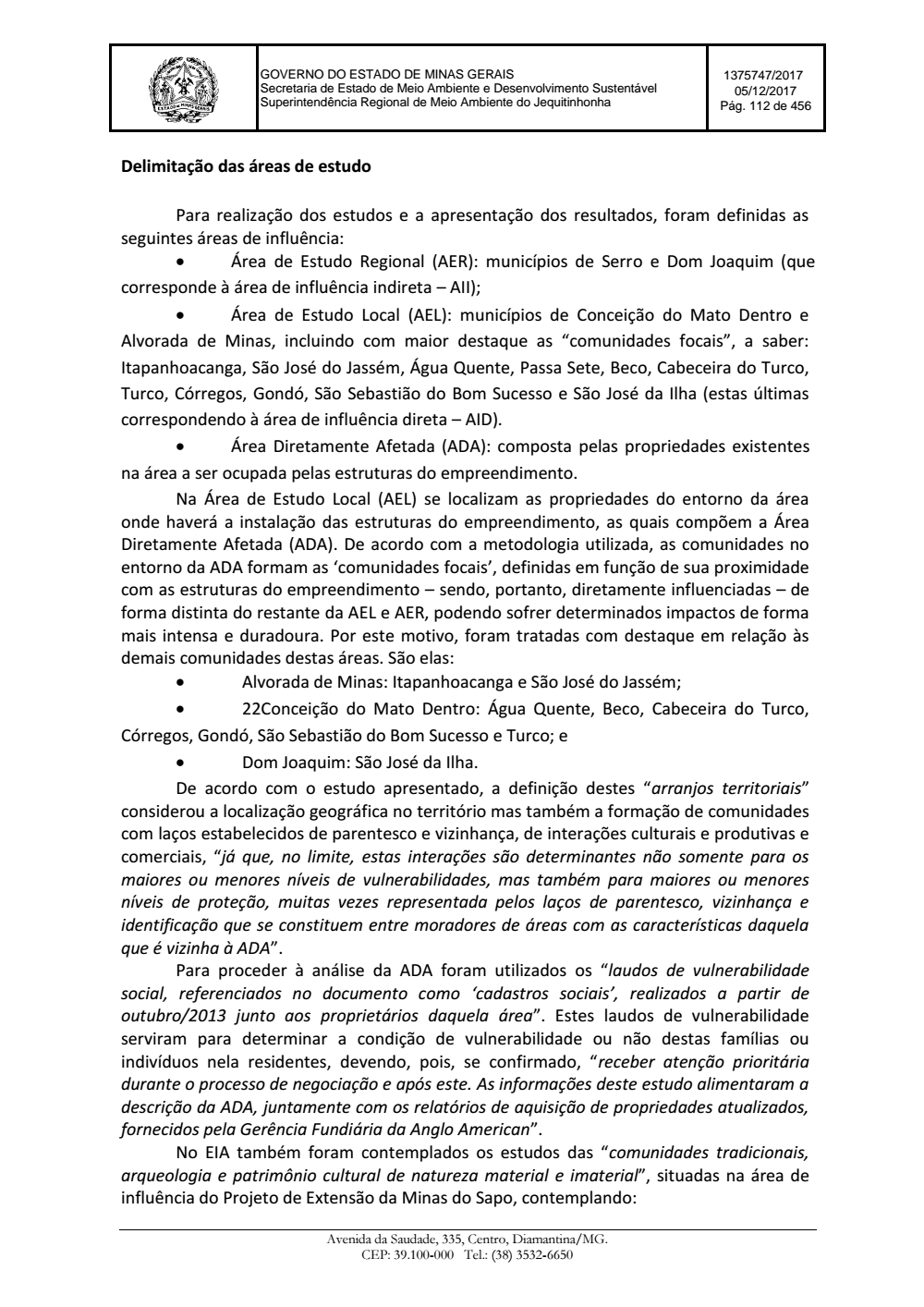 Page 112 from Parecer único da Secretaria de estado de Meio Ambiente e Desenvolvimento Sustentável (SEMAD)