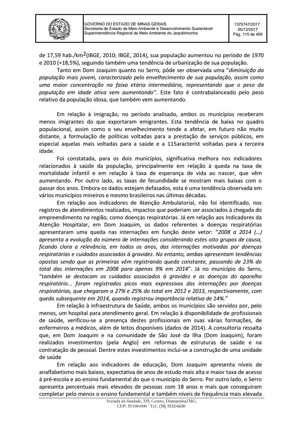 Page 115 from Parecer único da Secretaria de estado de Meio Ambiente e Desenvolvimento Sustentável (SEMAD)