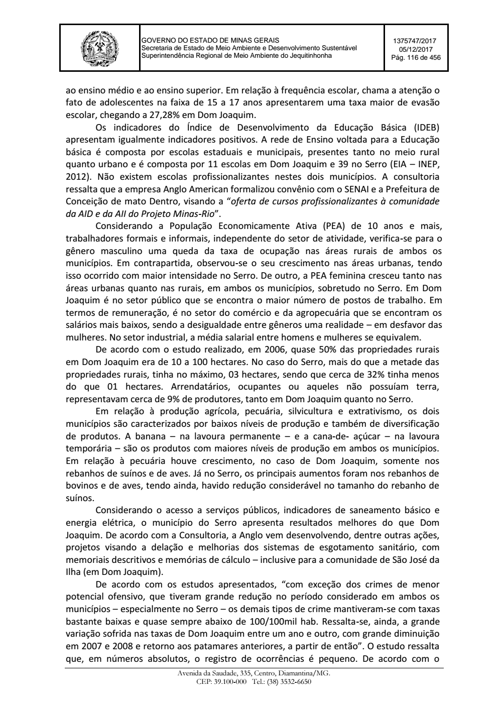 Page 116 from Parecer único da Secretaria de estado de Meio Ambiente e Desenvolvimento Sustentável (SEMAD)