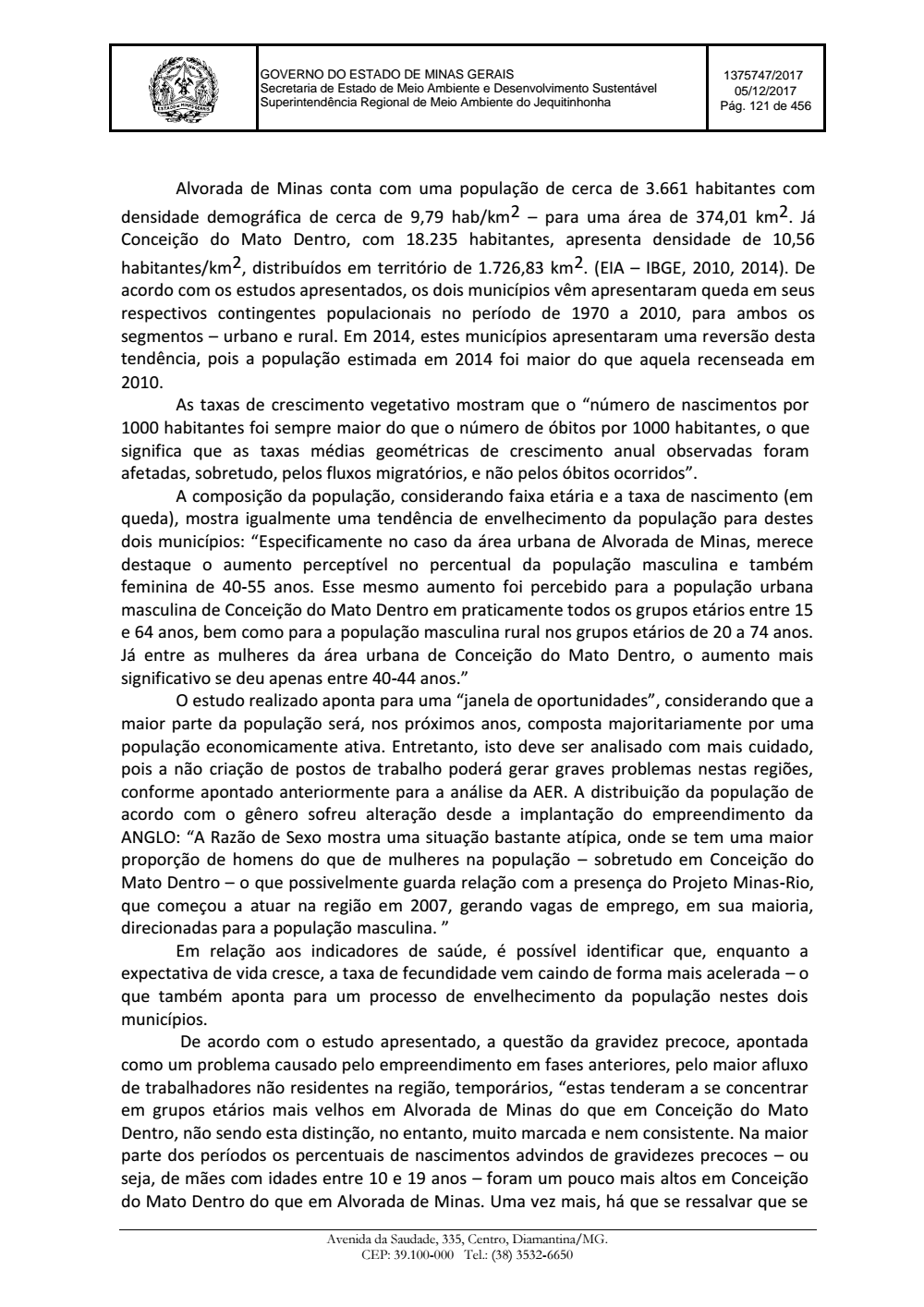 Page 121 from Parecer único da Secretaria de estado de Meio Ambiente e Desenvolvimento Sustentável (SEMAD)