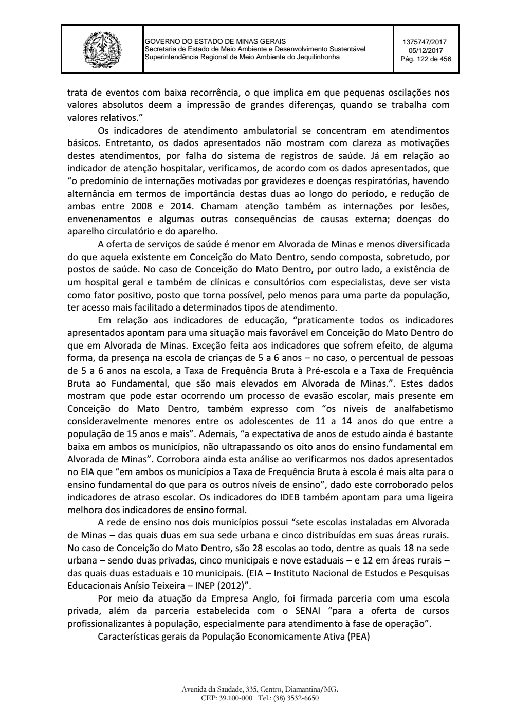 Page 122 from Parecer único da Secretaria de estado de Meio Ambiente e Desenvolvimento Sustentável (SEMAD)