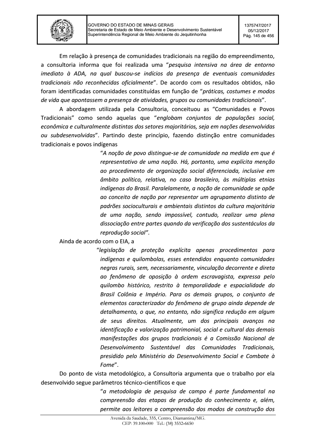 Page 145 from Parecer único da Secretaria de estado de Meio Ambiente e Desenvolvimento Sustentável (SEMAD)