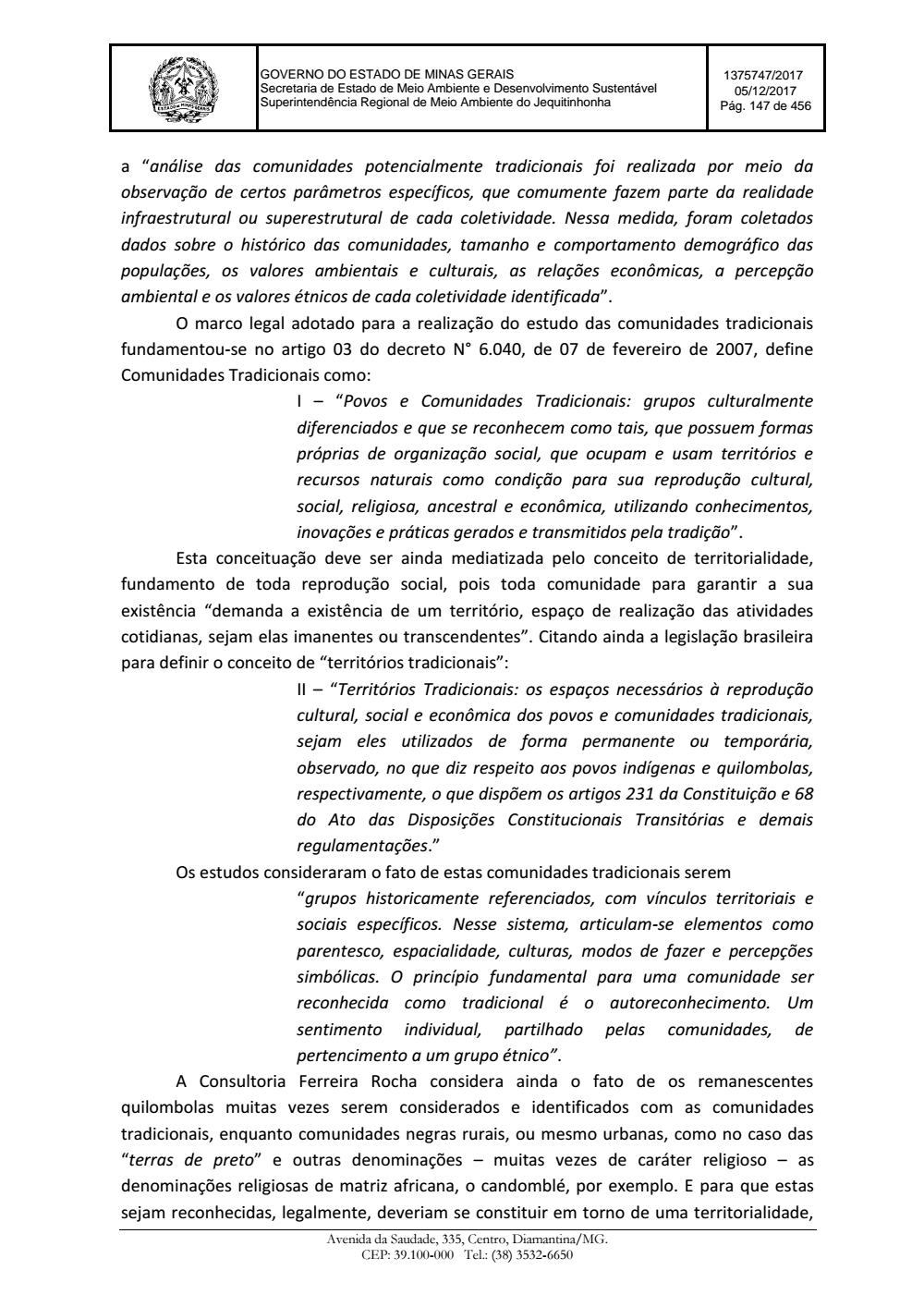 Page 147 from Parecer único da Secretaria de estado de Meio Ambiente e Desenvolvimento Sustentável (SEMAD)