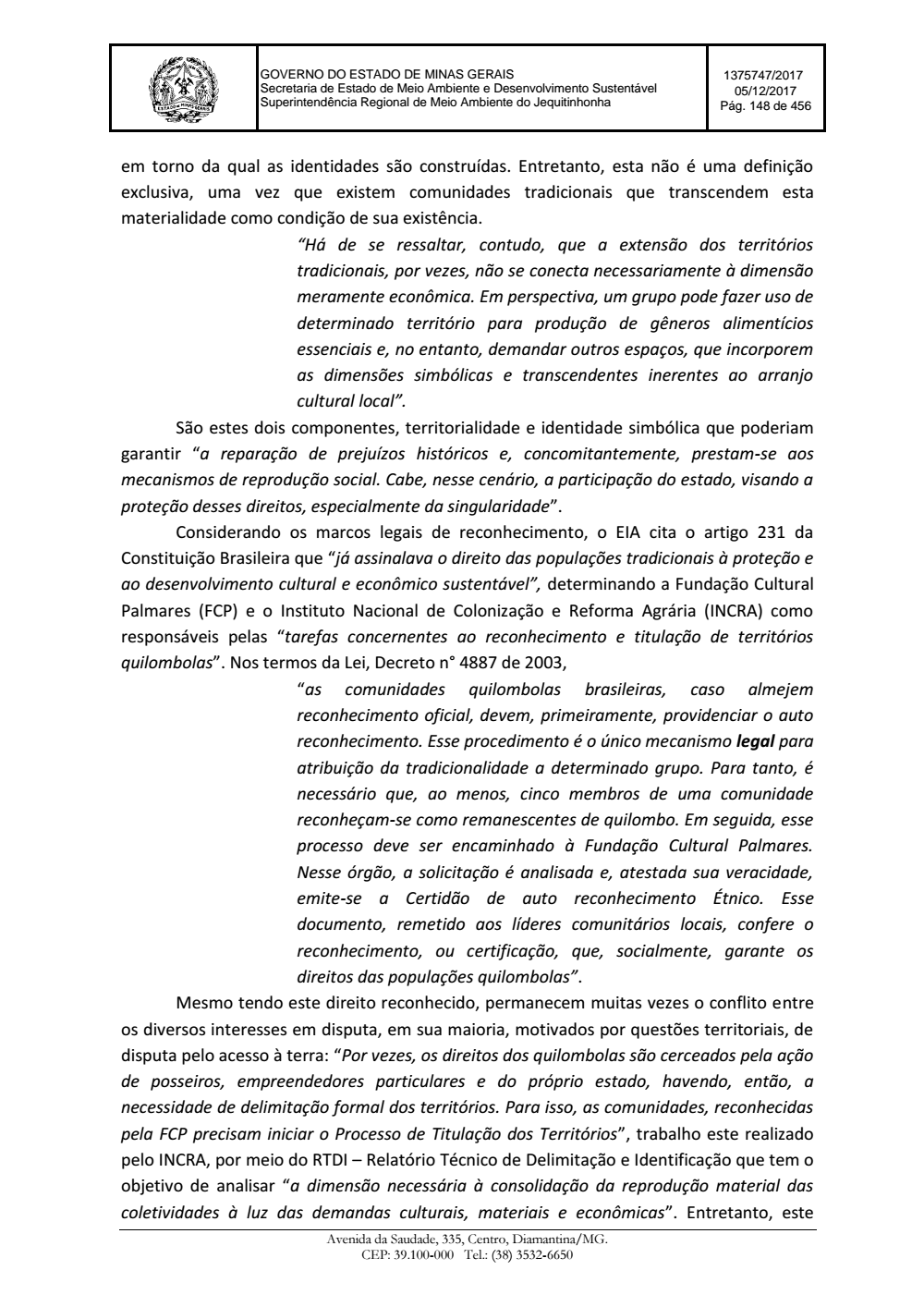 Page 148 from Parecer único da Secretaria de estado de Meio Ambiente e Desenvolvimento Sustentável (SEMAD)