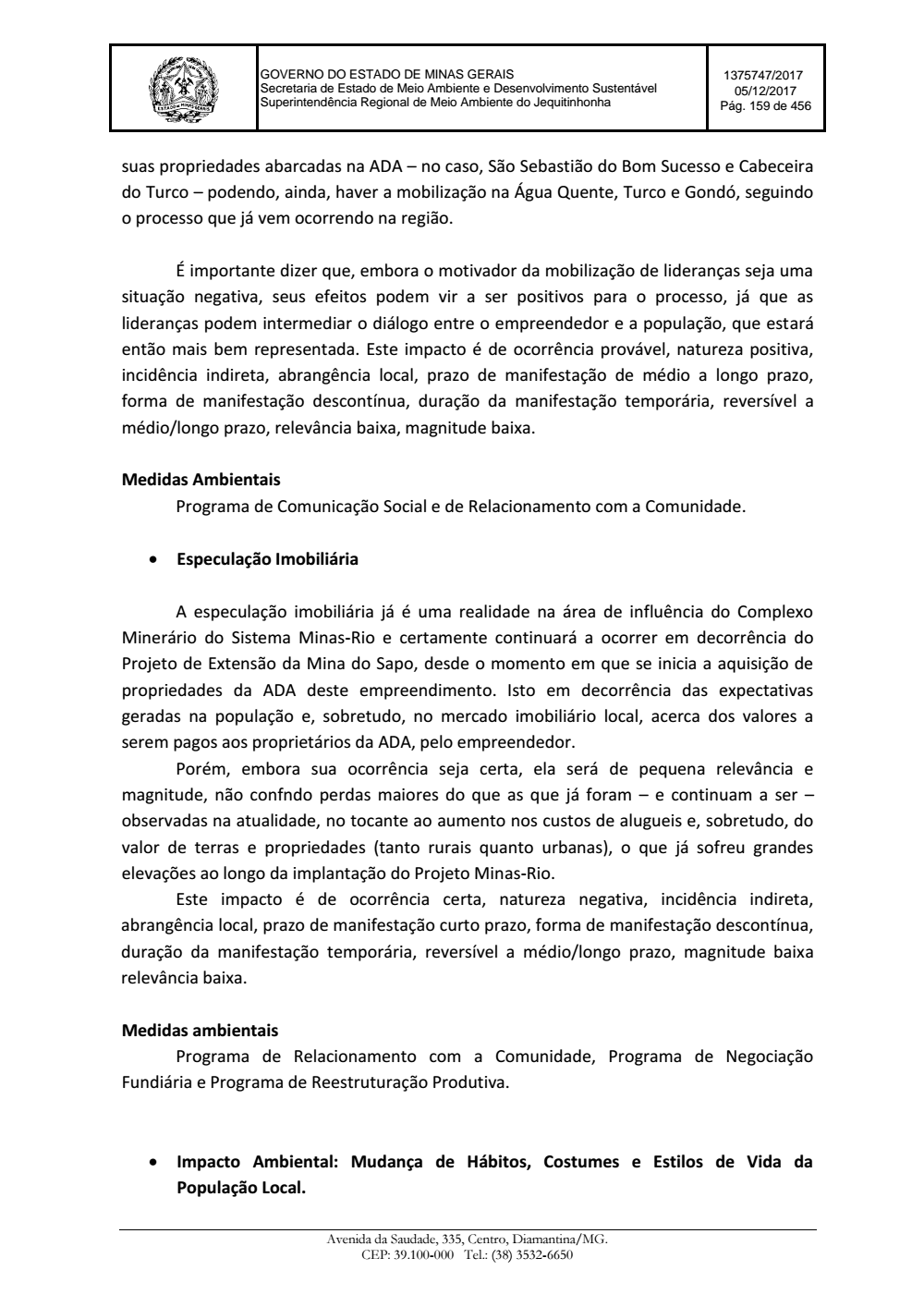 Page 159 from Parecer único da Secretaria de estado de Meio Ambiente e Desenvolvimento Sustentável (SEMAD)